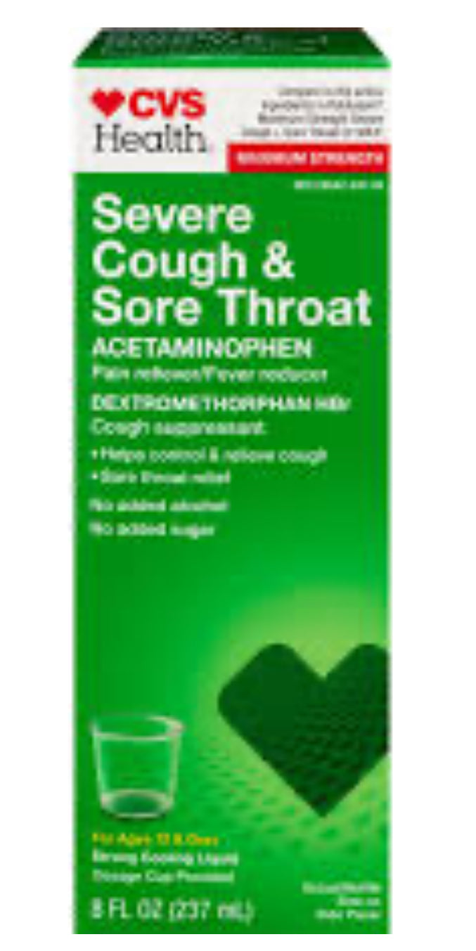 CVS Health Maximum Strength Severe Cough & sore throat acetaminophen 8 Fl oz (237 mL) DLC: Mai26