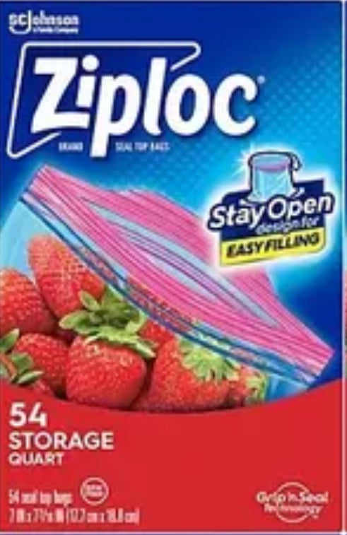 Ziploc Resealable Food 54 Storage Bags Genuine Zip Lock Freezer Snack Sandwich (17.7 cm x 18.8 cm)