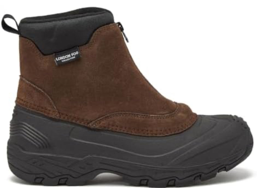 LONDON FOG Holborn Snow Boots for Men - Suede Leather Waterproof, Lined Insulated Zip Up Men’s Winter Snow Boots Size 13M