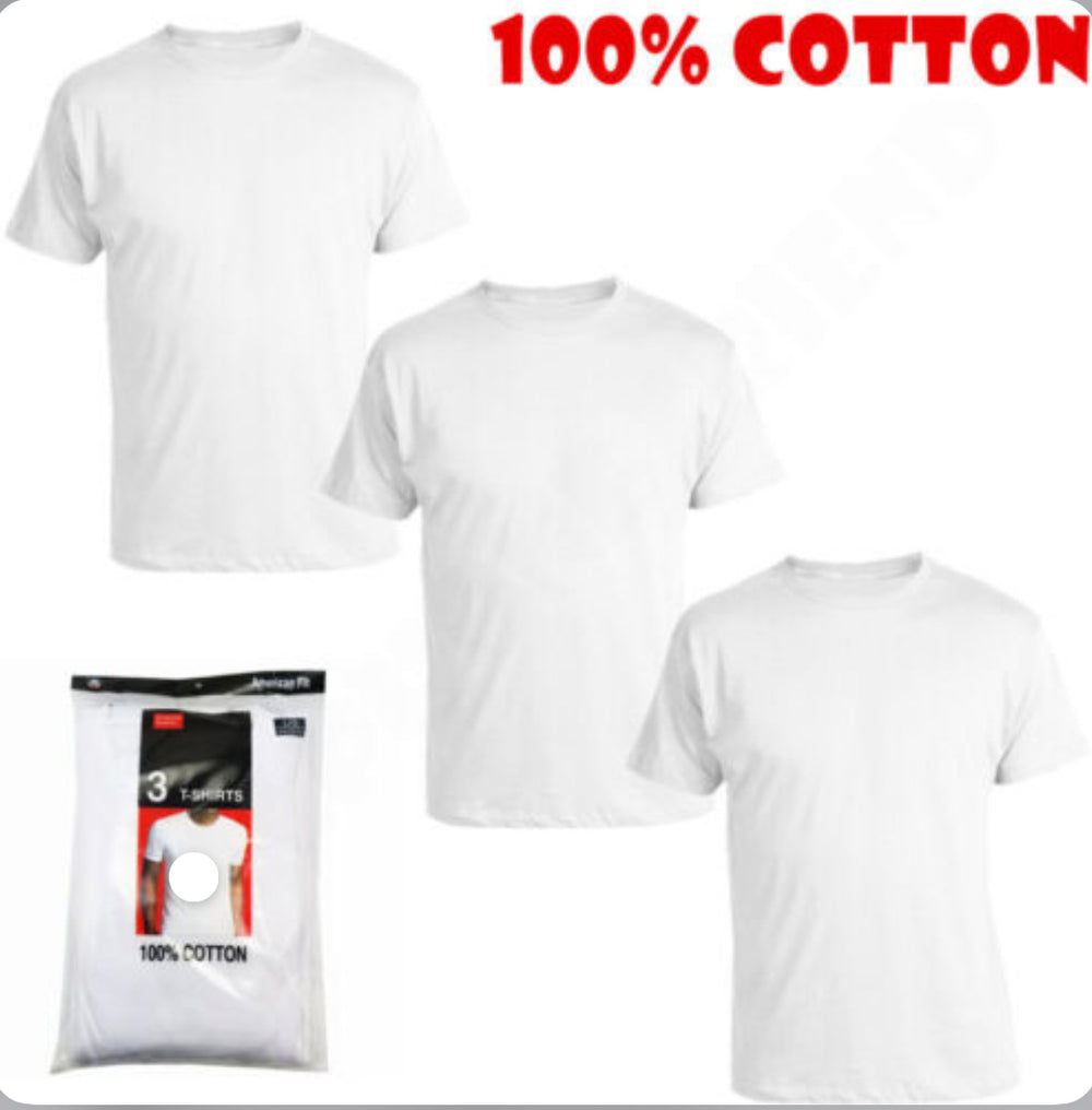 3-Pack Men's Black/White 100% Cotton Crew Neck T-Shirts “Tagless (Size XL)