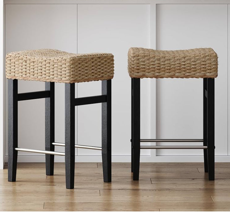Nathan James Set of 2 Harvey Seagrass Counter Height Barstools Black