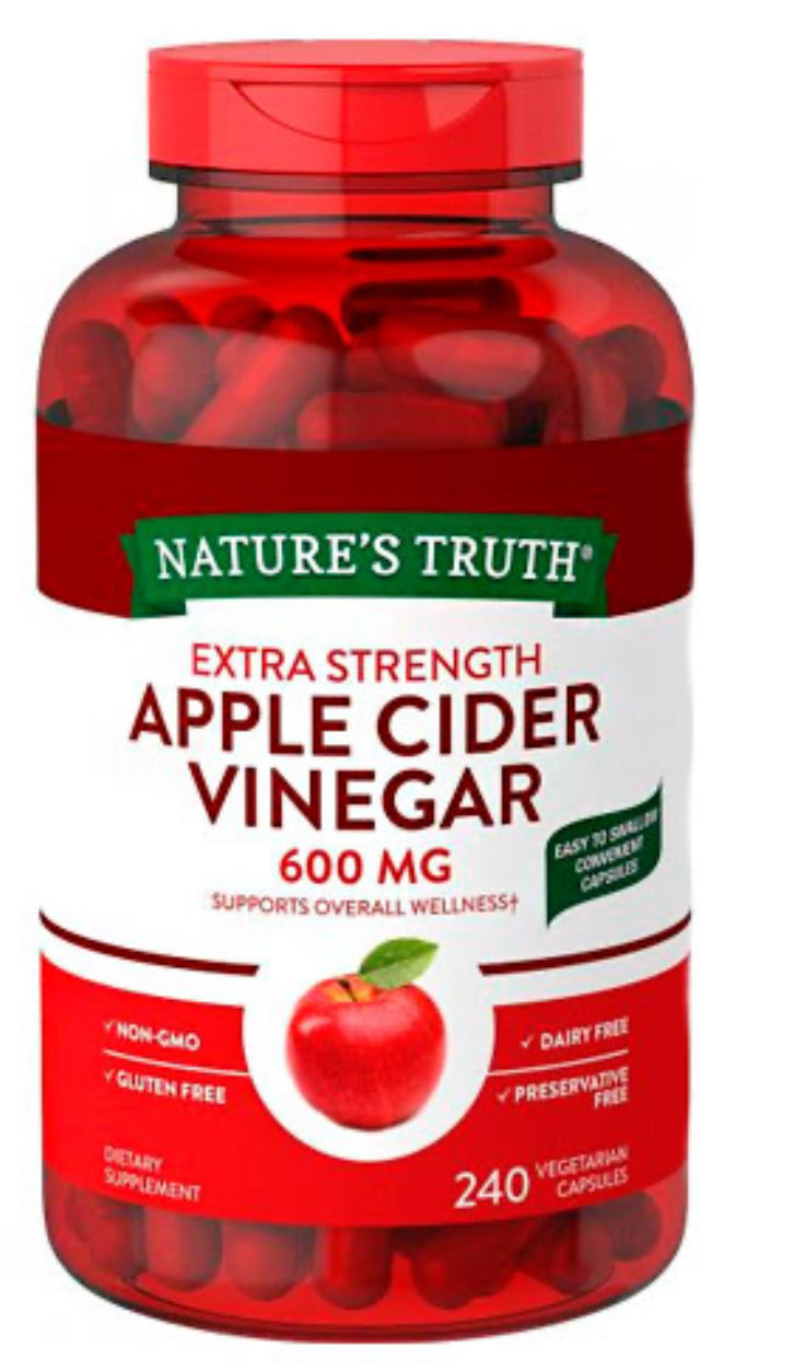 Nature's Truth Apple Cider Vinegar ~ 600 mg ~ Extra Strength Capsules ~ (240 Ct) DLC: Juillet27