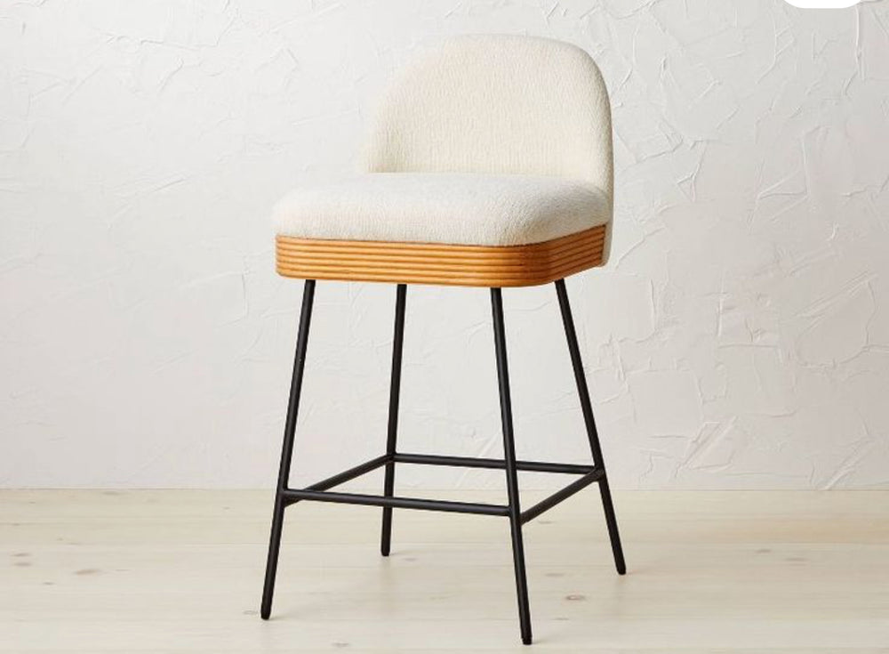 Sepulveda Mixed Material Counter Height Barstool Ivory/Natural - Opalhouse designed with Jungalow: Angled Legs (88.9cm x 45.7 cm x 50.8cm)