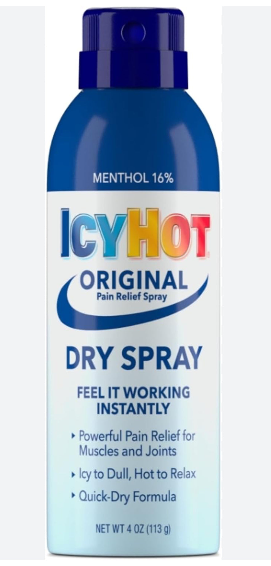 Icy Hot Original Pain Relief Dry Spray with 16% Menthol, Pain Relief for Muscles & Joints, 4 oz. (113g) DLC: Janv27