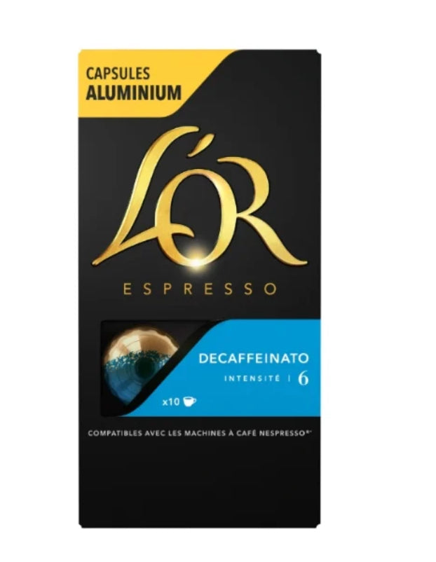 Café Capsules Décaféiné Intensité 6 Compatible Nespresso L'OR (10 capsules) 30/08/26