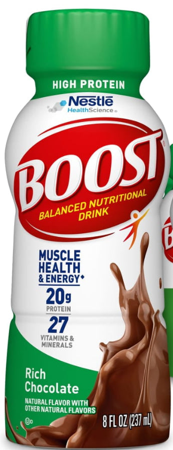 BOOST High Protein Nutritional Drink, Rich Chocolate, 20g Protein, 12 - 8 fl oz Bottles DLC: 13 Août25