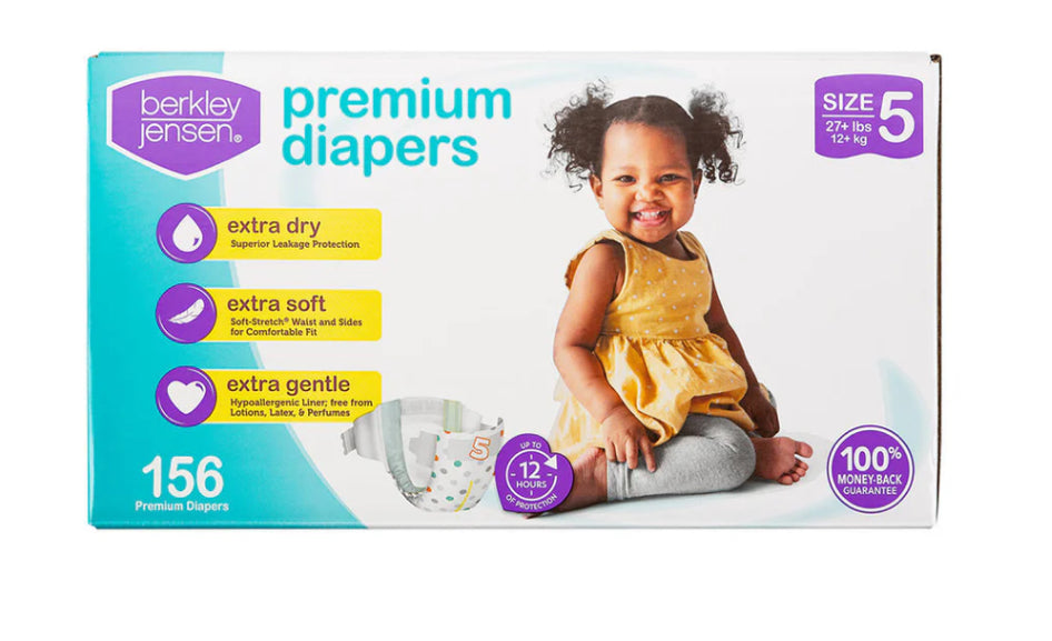 Berkley Jensen Premium Diapers, Size 5 , 156 ct
