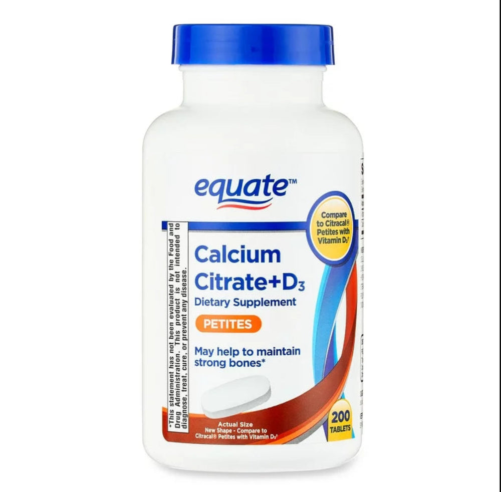 Equate Calcium Citrate + D3 Petites Tablets Dietary Supplement, 200 Count DLC: Nov25