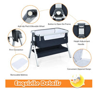 Costway Baby Bassinet Bedside Sleeper w/Storage Basket & Wheel for Newborn Navy