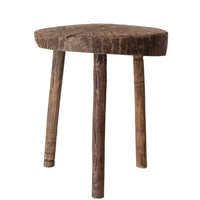 Storied Home Distressed Wood Table Natural: Round, No Assembly, 18" Height, 17" Width & Depth, 2" Thick Top