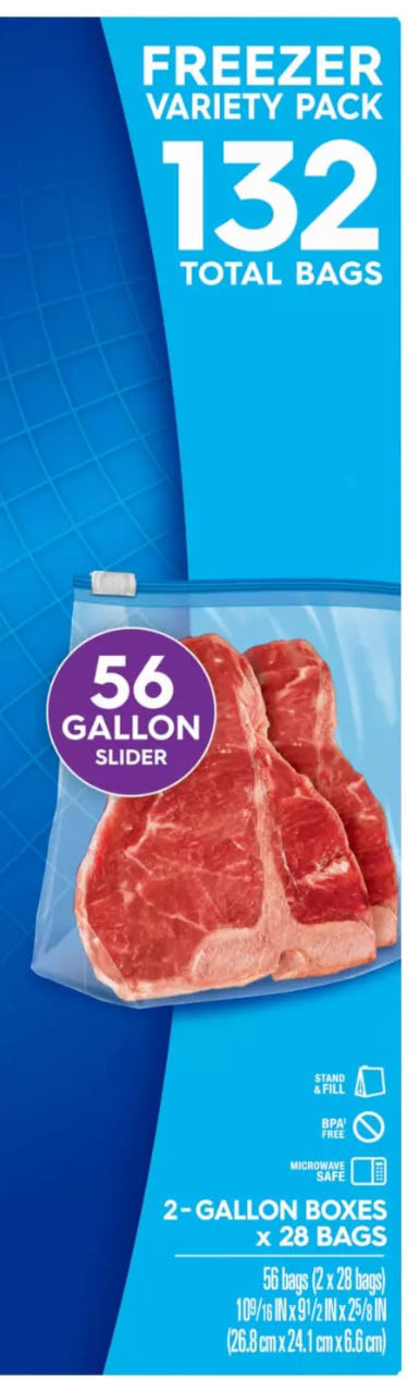 Ziploc Slider Freezer Bags Variety Pack Power Shield Technology 56 Gallon Bags