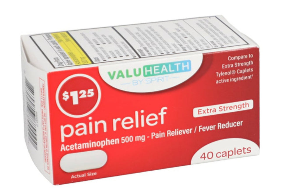 ValuHealth Regular Strength Acetaminophen 500-mg Pain Relief Tablets, 40-ct. Bottles DLC: Août27