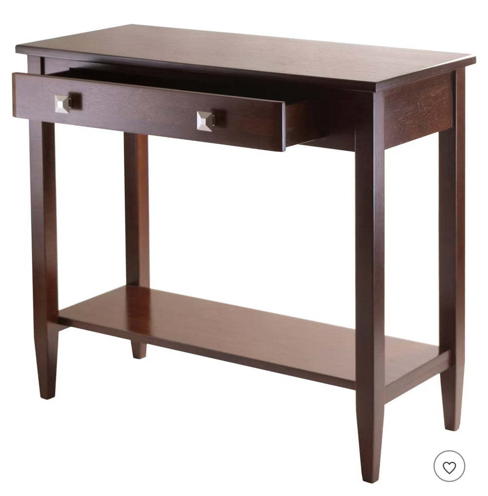Richmond Console Table with Tapered Leg Walnut Finish - Winsome: Modern Storage, Brushed-Chrome Knobs (86.3 x 39.85 x 76cm)