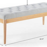 Kingfun Beige Upholstered Tufted Bed Bench Seat with Sturdy Wooden Legs