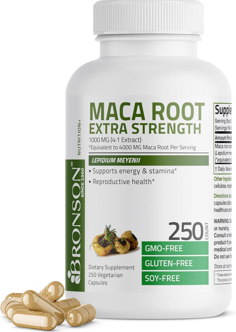 Bronson Maca Root Extra Lepidium Meyenii, Non-GMO, 250 Vegetarian Capsules DLC: Dec25