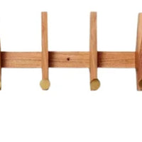 Hearth & Hand Magnolia Wood Brass Wall Hook Rack Hanging Rail 6 Steel Hooks 26"