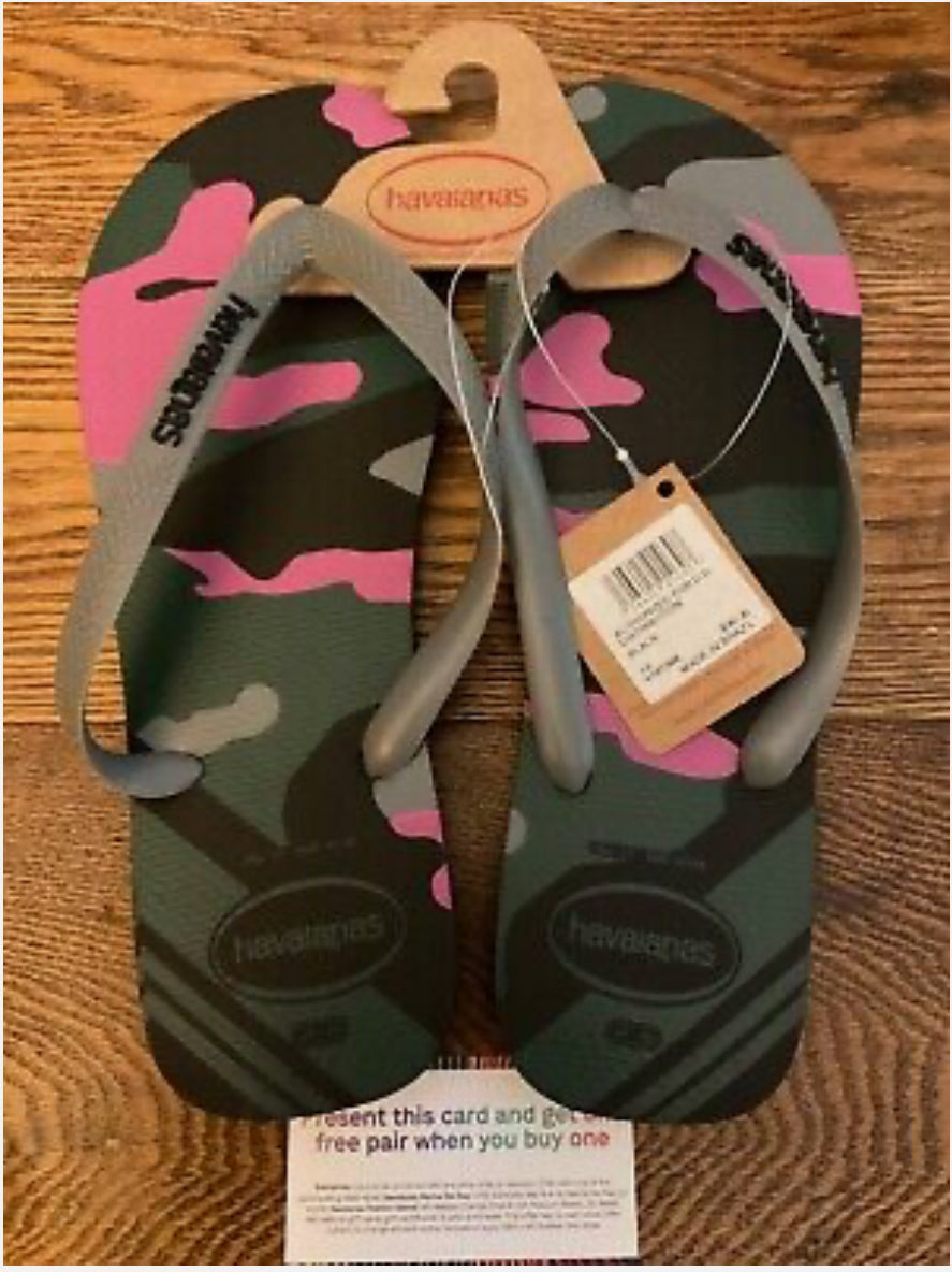 HAVAIANAS Camo Sandals Flip Flops Size 13 Multicolor Blk/Green/Pink/Gray + BOGO!