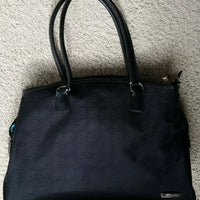 BLACK  TOTE POCKETS PADDED LAPTOP SECTION 10" Handles zippers NWOT 20% WORLD AID