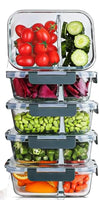
              ProKraft - 2 Compartment Glass Food Storage Containers, Food Prep Bento Box with Lids (Set of 5), 36oz Each, 2 Individually sealed compartments, Leak Proof Design, BPA Free.
            
