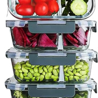 ProKraft - 2 Compartment Glass Food Storage Containers, Food Prep Bento Box with Lids (Set of 5), 36oz Each, 2 Individually sealed compartments, Leak Proof Design, BPA Free.