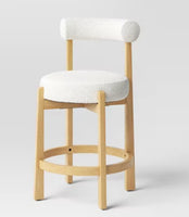 
              Sculptural Upholstered and Wood Boucle Counter Height Barstool Cream - Threshold
            