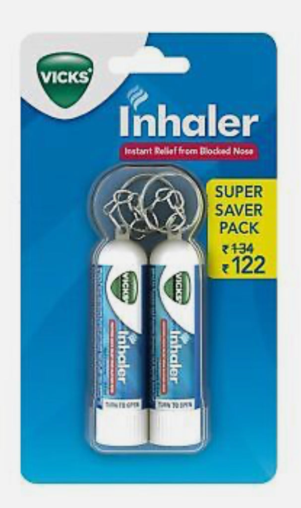 Vicks Inhaler Portable Nasal Inhaler Soothing Vapors to Breathe easy 0.5ml 2 Pcs