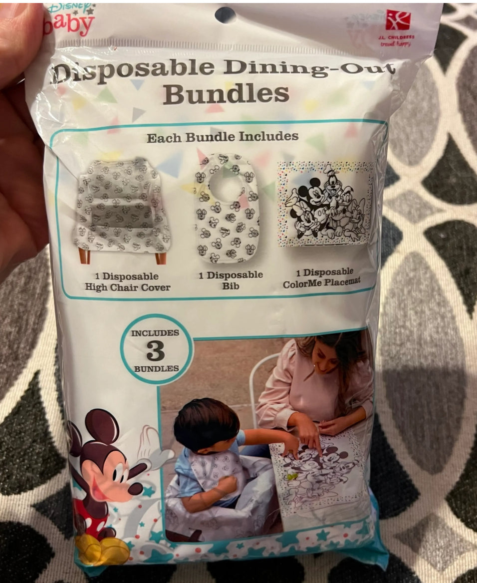 Disney Baby Disposable Dining-Out Bundles High Chair Cover Bib Placemat New NIP/ MM