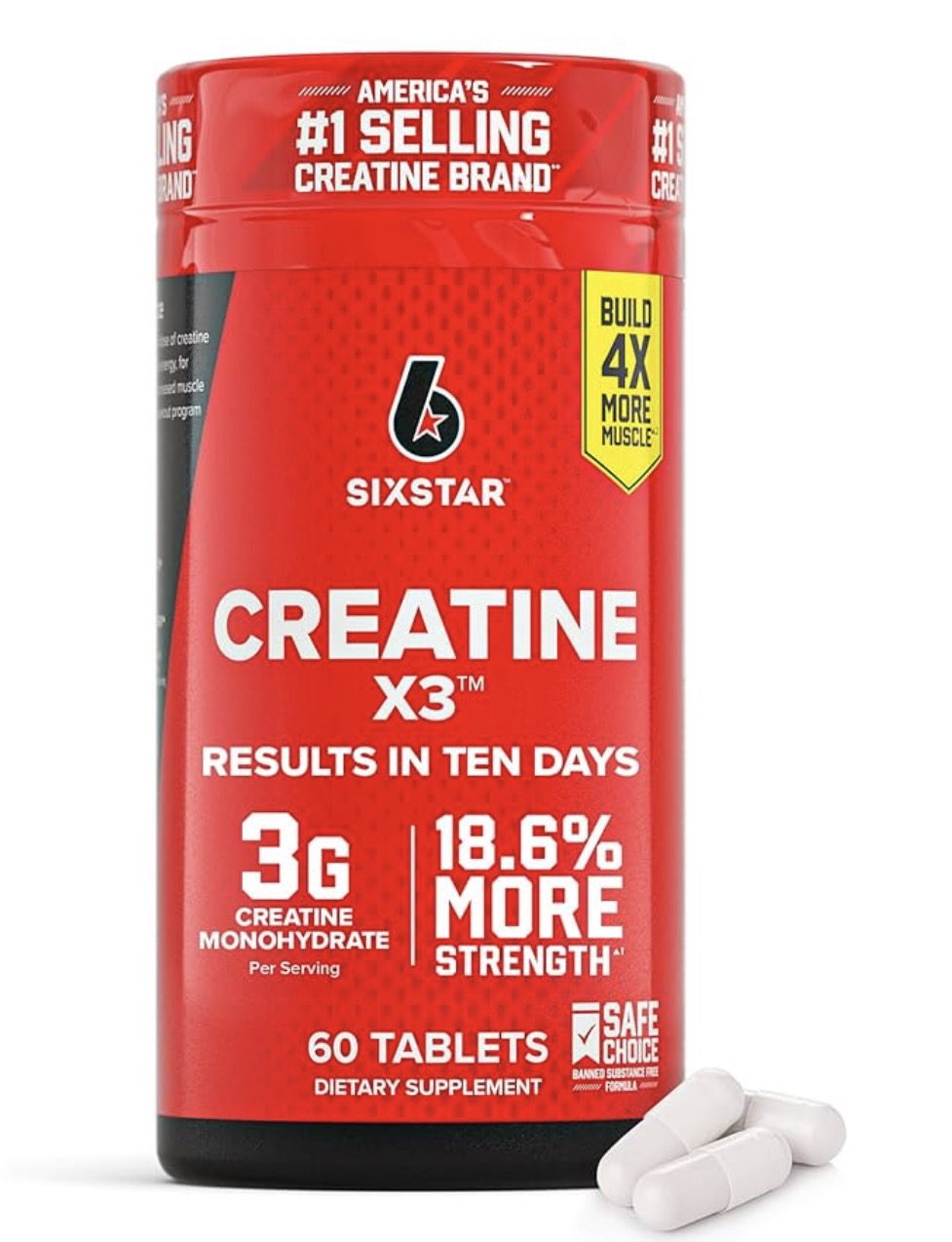 Six Star Creatine Pills, X3 (60 Caplets) - Creatine for Women & Men - Creatine Capsules Support Muscle Strength DLC: 02/2028
