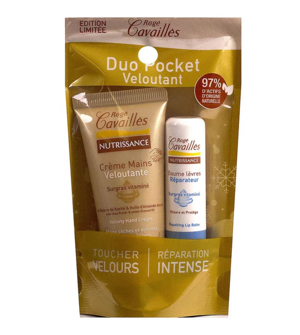 DUO POCKET CRÈME MAINS VELOUTANTE + STICK LÈVRES RÉPARATEUR (35,5 ml)