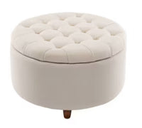 
              Large Round Tufted Storage Ottoman with Lift Off Lid Cream - WOVENBYRD: Elegant Pintucked, Wood Leg, Polyester Upholstery LPEU854766
            