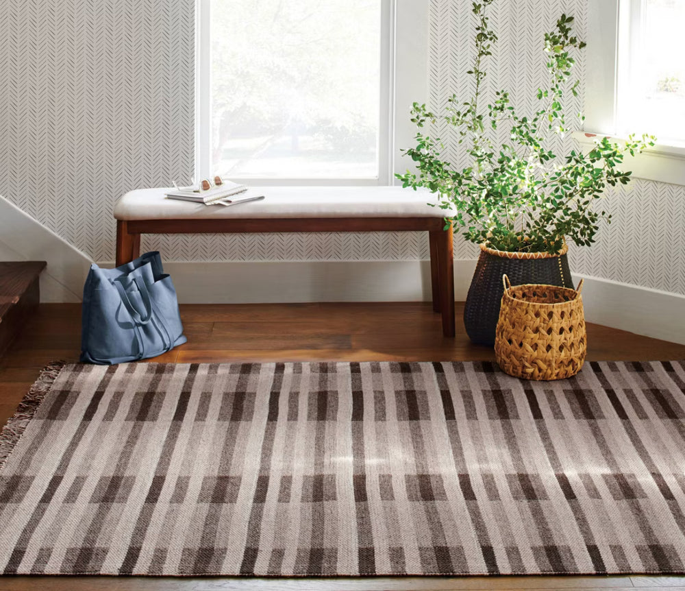 5'x7' Plaid Rug Brown - Threshold™: Wool & Cotton, Handmade, Indoor, Flat Pile  (2m x 1m60)