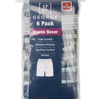 George Men's Moisture-Wicking Stretch Woven Boxers, 6-Pack, Sizes S-3XL