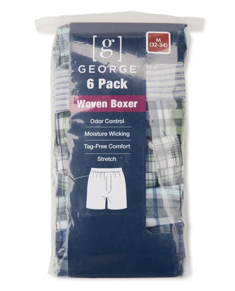 George Men's Moisture-Wicking Stretch Woven Boxers, 6-Pack, Sizes S-3XL