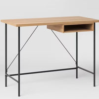 Wood and Metal Writing Desk with Storage Natural Laminate - Room Essentials: Sturdy Home Office Furniture with Open Shelf (101.6 cm x 50.8 cm x 76.2 cm)