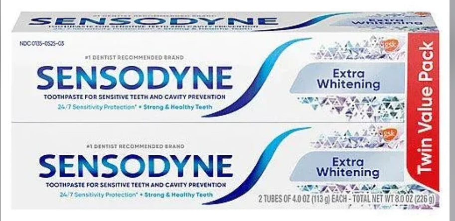 Sensodyne Extra Whitening Toothpaste 2 Pack for Sensitive Teeth 4 Oz Each - New (113g) DLC: Mars26