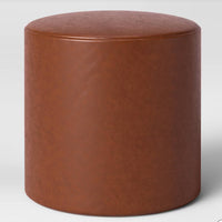 Bodrum Round Upholstered Ottoman Caramel Faux Leather - Threshold: Padded, No Assembly Required
