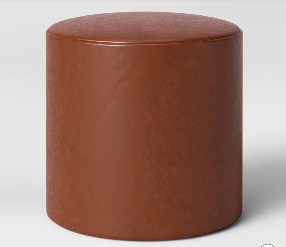 Bodrum Round Upholstered Ottoman Caramel Faux Leather - Threshold: Padded, No Assembly Required