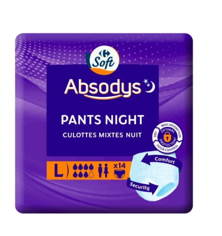 Incontinence
Cutottes Fuites Urinaires Nuit Mixtes Taille L Absodys TENA
le paquet de 14