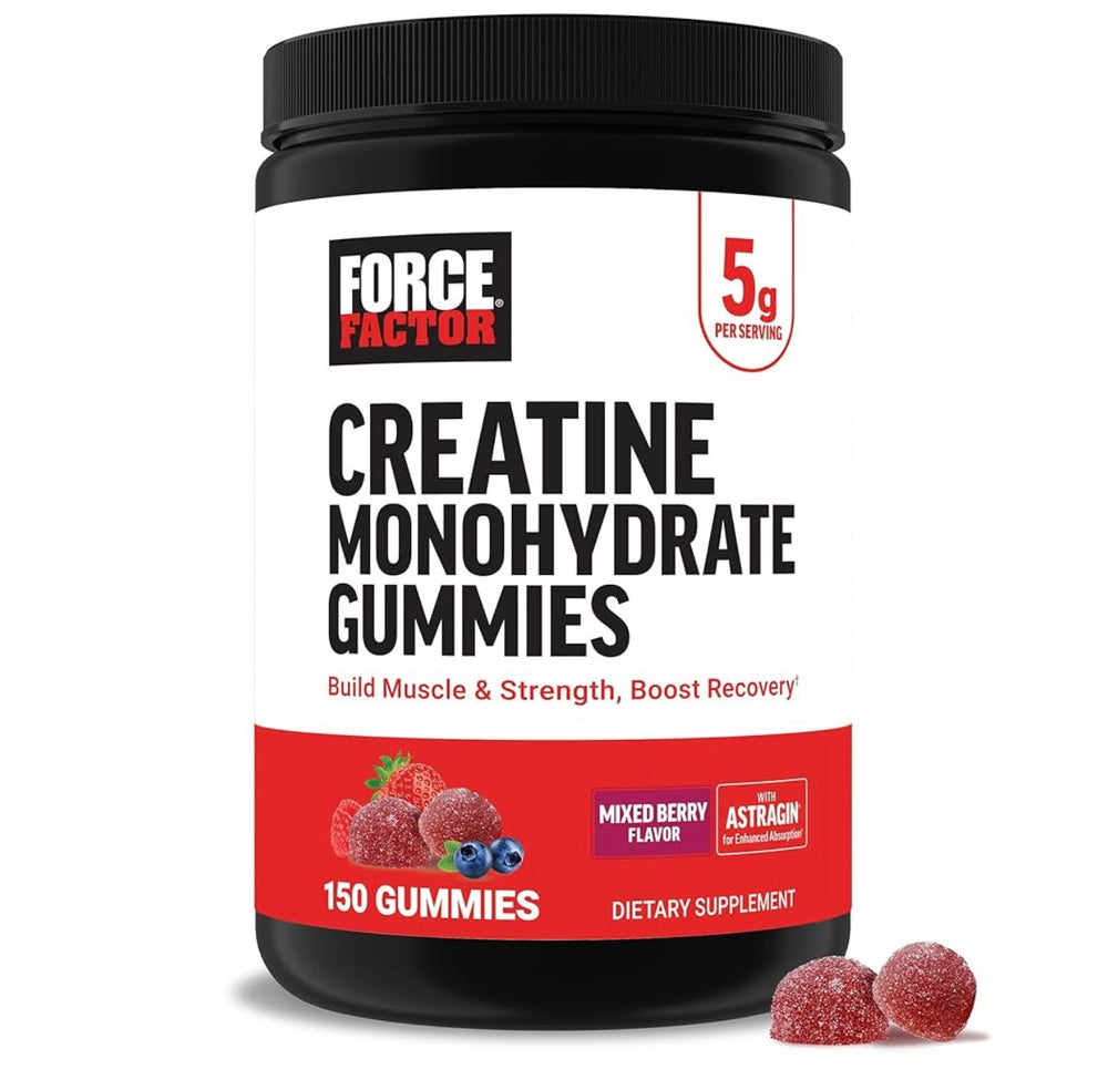 Force Factor Creatine Monohydrate Gummies, 5g Dose for Men & Women to Support Muscle, Strength, Recovery, Cognitive Health & Memory, Mixed Berry, (150 Gummies) DLC: 06/2027