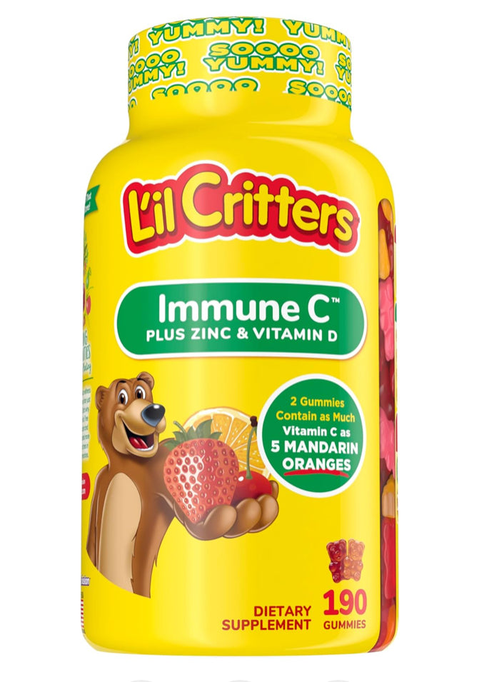 L'il Critters Kids Immune C Gummy Supplement with Vitamin C, Zinc and Vitamin D3 for Immune Support, 190 ct (95-190 day supply), 4 delicious flavors from America’s Number One Gummy Vitamin Brand DLC Fev26