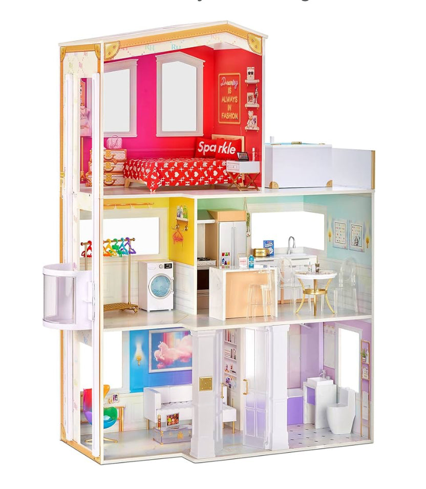 Rainbow High Townhouse- 3-Story Wood Dollhouse Playset