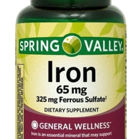 Spring Valley, Iron 65 mg 325 mg Ferrous Sulfate (100 Tablets) DLC: Mars25