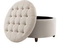 
              Large Round Tufted Storage Ottoman with Lift Off Lid Cream - WOVENBYRD: Elegant Pintucked, Wood Leg, Polyester Upholstery LPEU854766
            