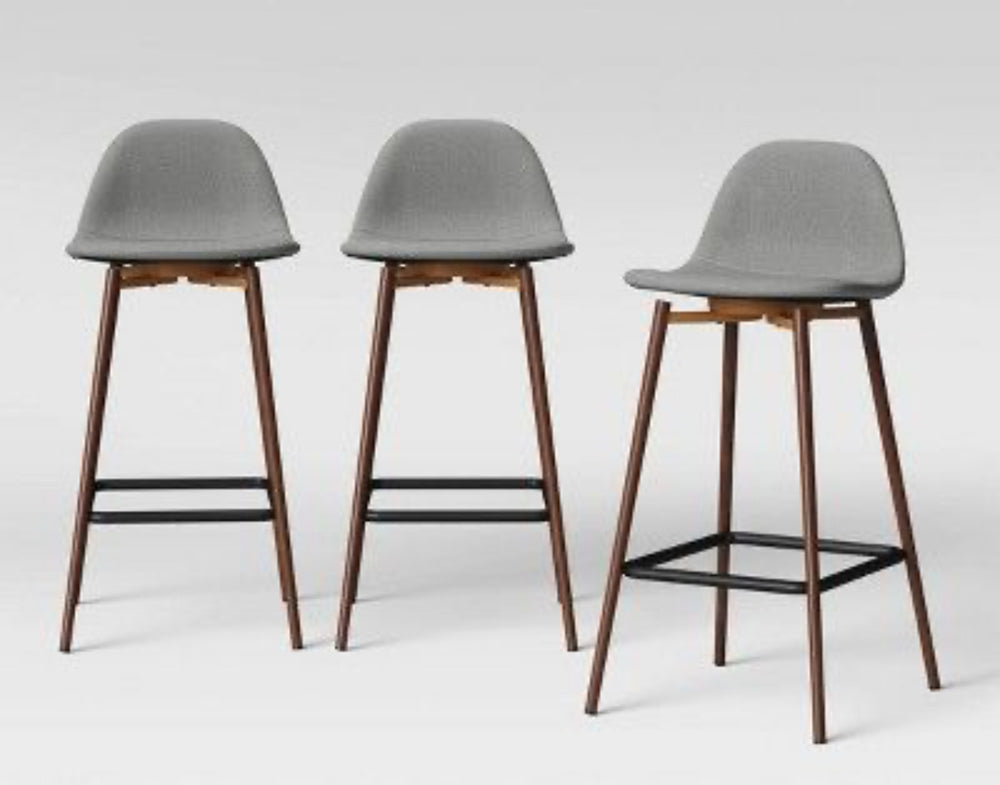 3pk Copley Counter Height Barstool Light Gray - Threshold: Mid-Century Modern, Upholstered, Footrest