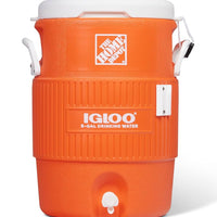 Igloo 5 Gallon Portable Sports Cooler Water Beverage Dispenser with Flat Seat Lid, Insulated Beverage Dispenser, Orange/White 18.9 L