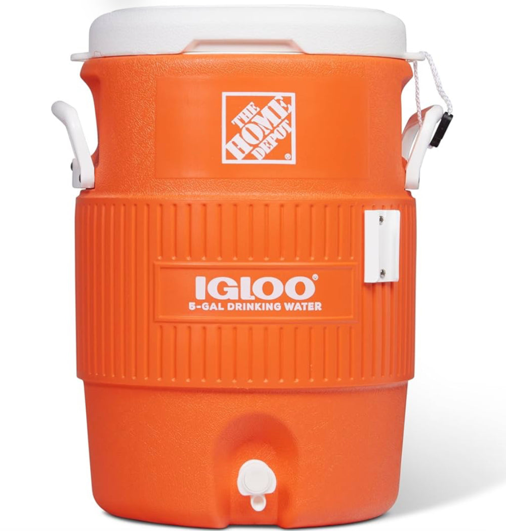 Igloo 5 Gallon Portable Sports Cooler Water Beverage Dispenser with Flat Seat Lid, Insulated Beverage Dispenser, Orange/White 18.9 L