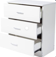 
              Cómoda de 3 cajones, cómoda de madera con almacenamiento, organizador de ropa con asa recortada, armario de almacenamiento, mesita de noche para sala de estar, dormitorio, pasillo, entrada blanco 3-3 ( L 68cm, La 38cm, H 70 cm)
            