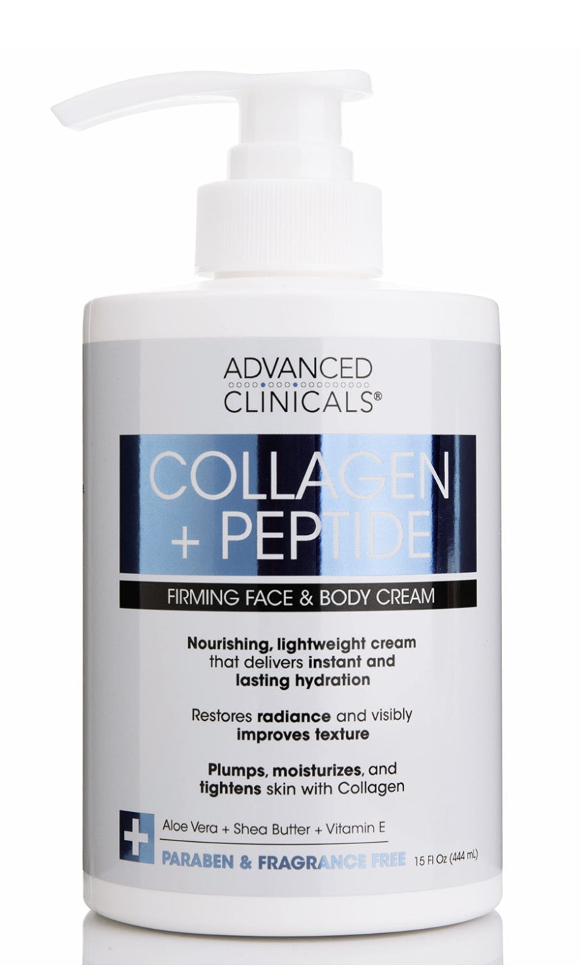 Advanced Clinicals Collagen Lotion + Peptide Cream Dry Skin Rescue Face & Body Moisturizing Skin Care Cream To Lift Firm & Tighten Anti Aging Skincare Moisturizer Hydrates Skin Large 15 Fl Oz