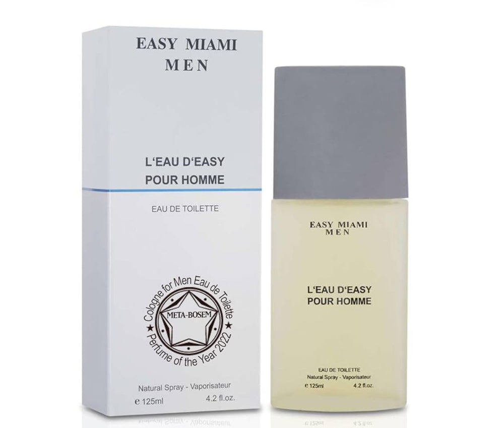 META-BOSEM Easy Miami, Men's Cologne Eau de Toilette Natural Spray - Fresh Woody Scents - Spicy Notes - Great Holiday Gift - for All Day Use - a Classic Bottle, 3.4 Fluid Ounce/100Ml