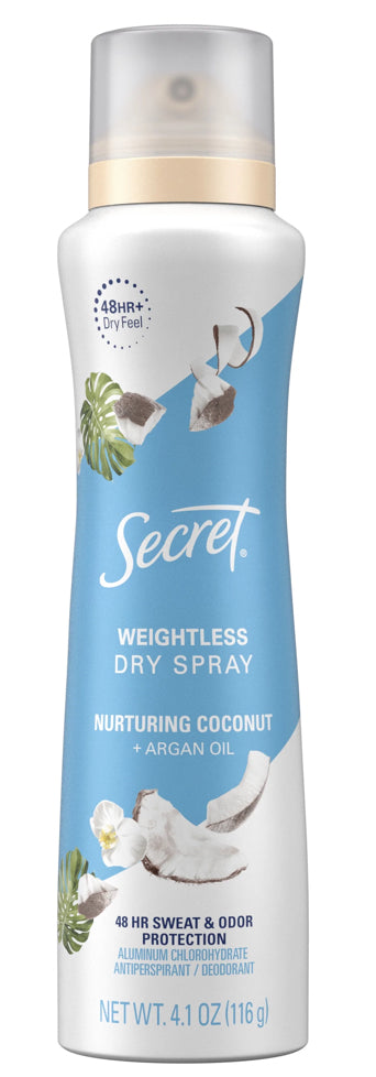 Déodorant anti-transpirant secret à l'huile de coco et d'argan en spray sec 4,1 oz